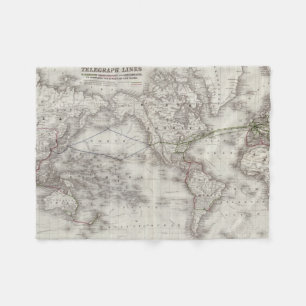 Vintage Weltfernschreibleitungen Karte (1855) Fleecedecke