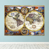 Vintage Weltkarte (1626) - Stilisiert Leinwanddruck (Insitu (Holzboden))