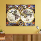 Vintage Weltkarte (1626) - Stilisiert Leinwanddruck (Insitu (Wohnzimmer))