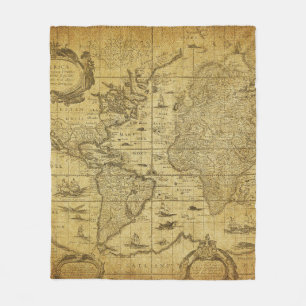 Vintage Weltkarte 1635 Fleecedecke