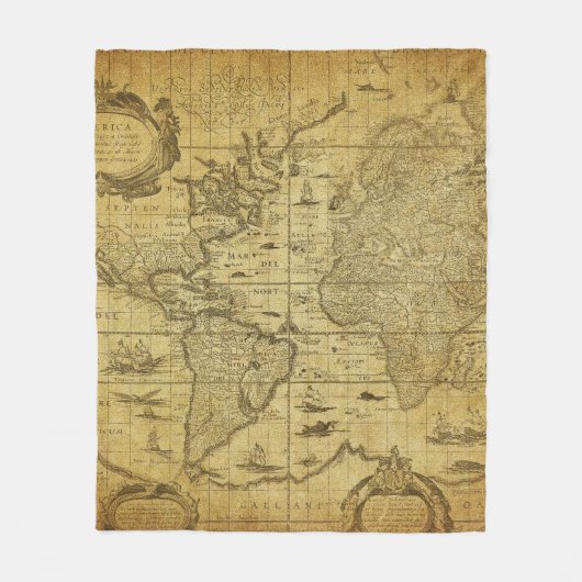 Vintage Weltkarte 1635 Fleecedecke (Vorderseite)