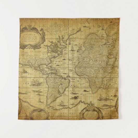 Vintage Weltkarte 1635 Wandteppich (Vorderseite)