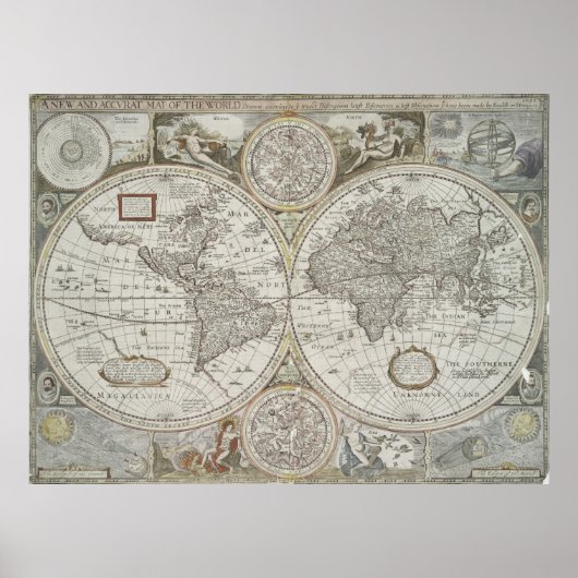 Vintage Weltkarte (1651) Poster (Vorne)