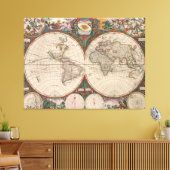 Vintage Weltkarte (1665) 2 Leinwanddruck (Insitu (Wohnzimmer))
