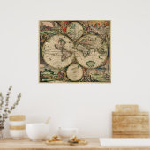 Vintage Weltkarte 1689 Poster (Küche)