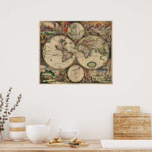 Vintage Weltkarte 1689 Poster (Küche)