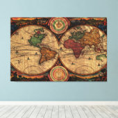 Vintage Weltkarte (1730) - Stilisiert Leinwanddruck (Insitu (Holzboden))