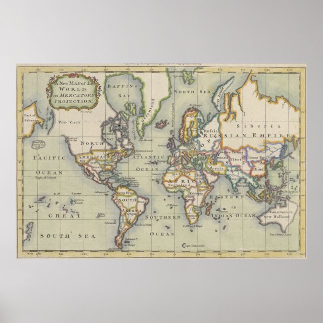 Vintage Weltkarte (1766) Poster (Vorne)
