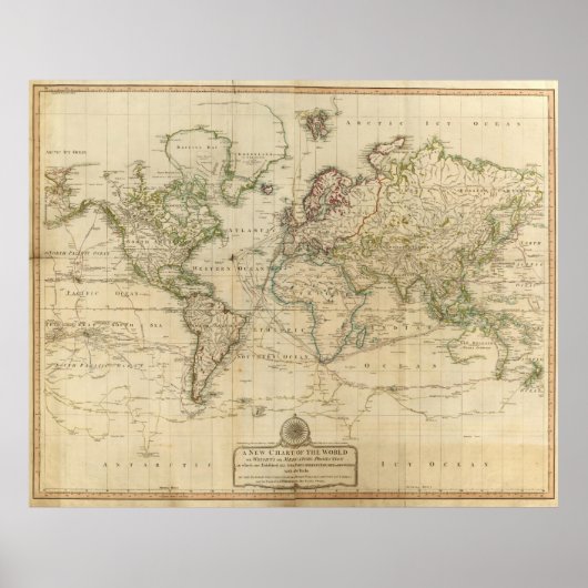 Vintage Weltkarte (1800) Poster (Vorne)