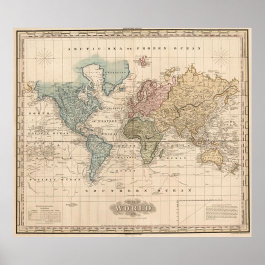 Vintage Weltkarte (1823) 2 Poster (Vorne)