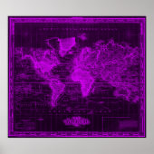 Vintage Weltkarte (1833) Schwarz & Lila Poster (Vorne)