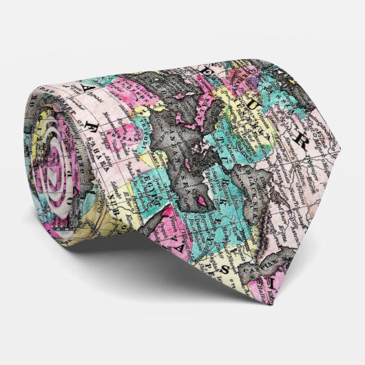 Vintage Weltkarte (1852) - Stilisiert Krawatte (Gerollt)