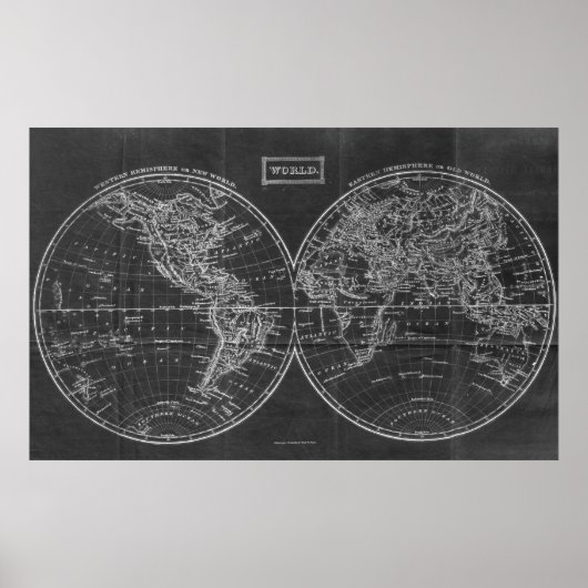 Vintage Weltkarte (1857) Schwarz/Weiß Poster (Vorne)
