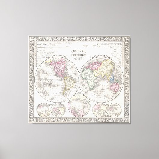 Vintage Weltkarte (1864) 3 Leinwanddruck (Vorderseite)