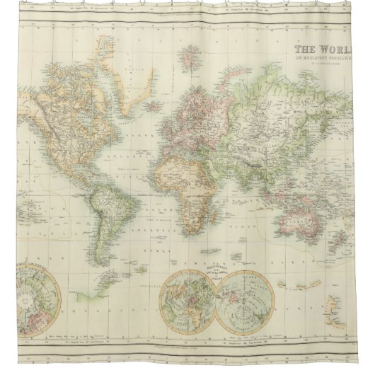 Vintage Weltkarte (1872) Duschvorhang (Vorderseite)