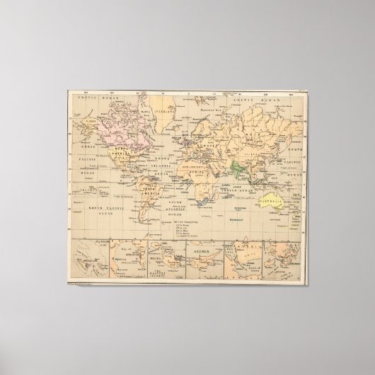 Vintage Weltkarte (1880) Leinwanddruck (Vorderseite)
