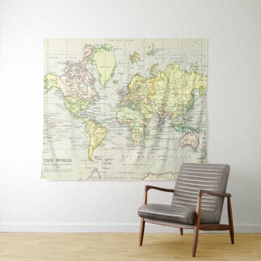 Vintage Weltkarte (1899) Wandteppich (Beispiel (Horizontal))