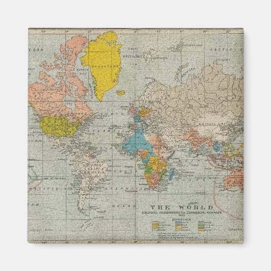 Vintage Weltkarte 1910 Magnet (Vorne)