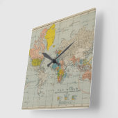 Vintage Weltkarte 1910 Quadratische Wanduhr (Winkel)