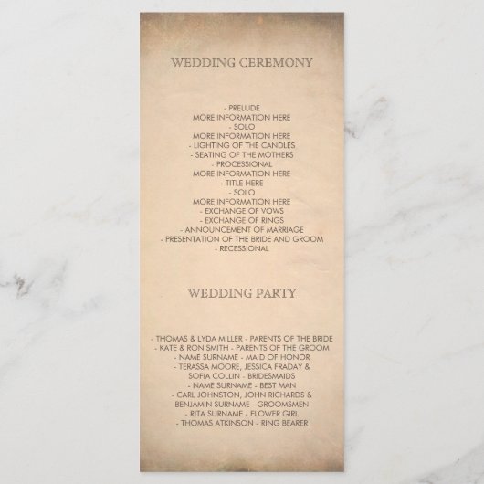 Vintage Weltkarte Alte Hochzeitsprogramme Programm (Rückseite)