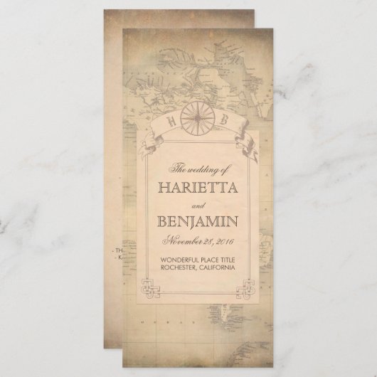 Vintage Weltkarte Alte Hochzeitsprogramme Programm (Vorne/Hinten)
