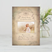 Vintage Weltkarte Altes Foto Geburtstag Einladung (Stehend Vorderseite)