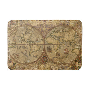 Vintage Weltkarte Badematte