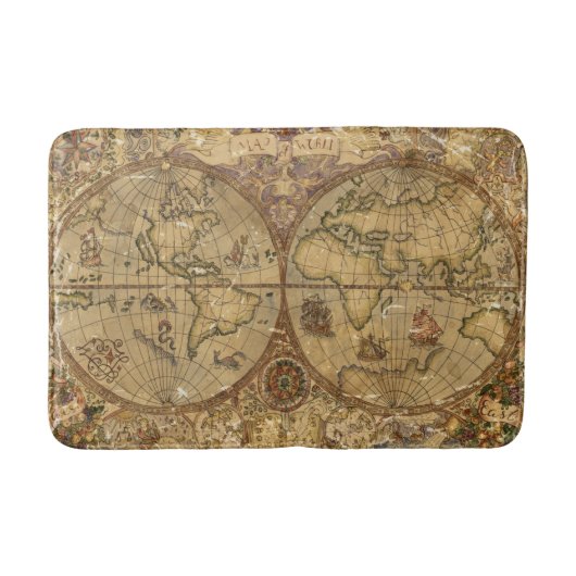 Vintage Weltkarte Badematte (Vorderseite)