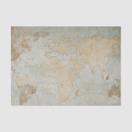 Vintage Weltkarte Blassblaue Landschaft Seidenpapier (Vorderseite)