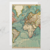 Vintage Weltkarte Briefpapier (Vorne/Hinten)