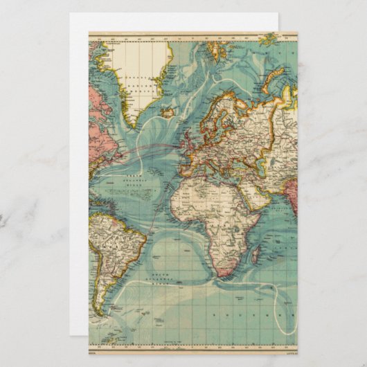 Vintage Weltkarte Briefpapier (Vorne/Hinten)