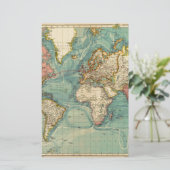 Vintage Weltkarte Briefpapier (Stehend Vorderseite)