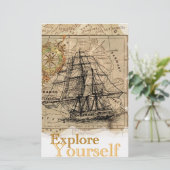 Vintage Weltkarte Briefpapier (Stehend Vorderseite)