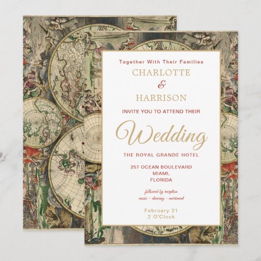 Vintage Weltkarte Einladung (Vorne/Hinten)