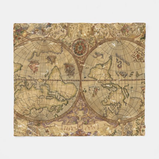 Vintage Weltkarte Fleecedecke (Vorderseite (Horizontal))