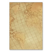 Vintage Weltkarte für Hochzeitstisch Tischnummer (Rückseite)