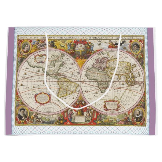 Vintage Weltkarte Große Geschenktüte (Vorderseite)