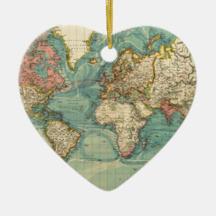 Vintage Weltkarte Keramik Ornament