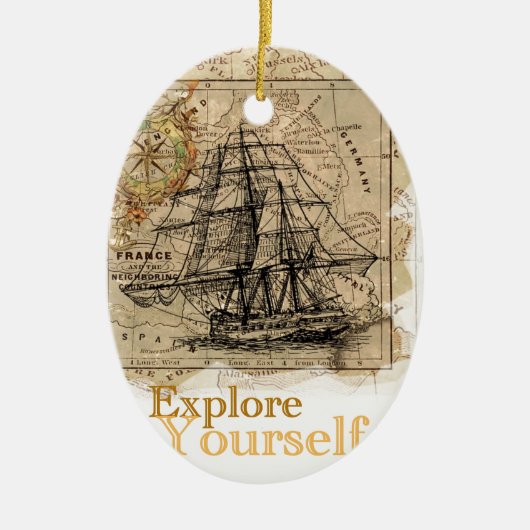 Vintage Weltkarte Keramikornament (Vorne)