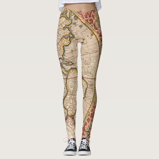 Vintage Weltkarte Leggings (Vorderseite)
