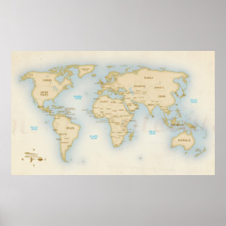 Vintage Weltkarte mit Ländern Poster