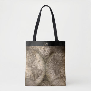Vintage Weltkarte mit monogrammatischen Initialen Tasche