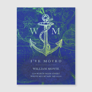Vintage Weltkarte Nautical Anchor Blue Moving Magnetkarte