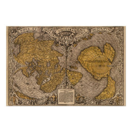 Vintage Weltkarte Noua und Integra uniuersi orbis Poster