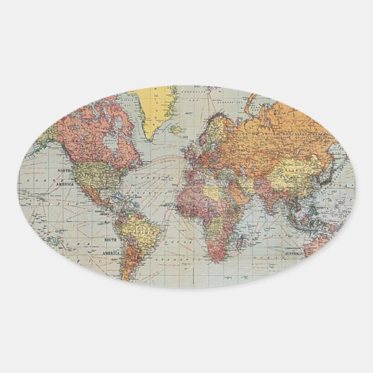 Vintage Weltkarte Ovaler Aufkleber (Vorderseite)