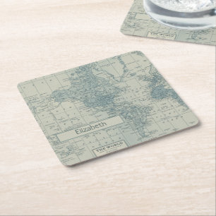 Vintage Weltkarte - personalisiere deinen eigenen Rechteckiger Pappuntersetzer