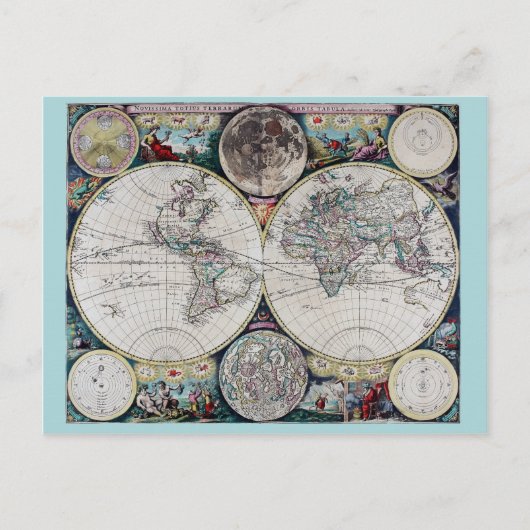 Vintage Weltkarte Postkarte (Vorderseite)