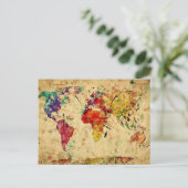 Vintage Weltkarte Postkarte (Stehend Vorderseite)