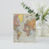 Vintage Weltkarte Postkarte (Stehend Vorderseite)