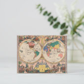Vintage Weltkarte Postkarte (Stehend Vorderseite)